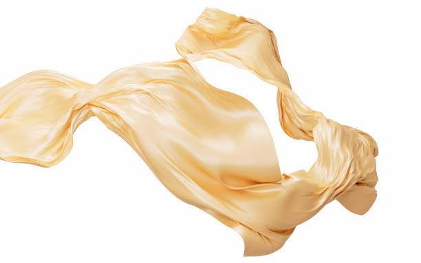 istock Gold silk fabric, gold cloth material flying in the wind , 3d rendering. 1493504104
