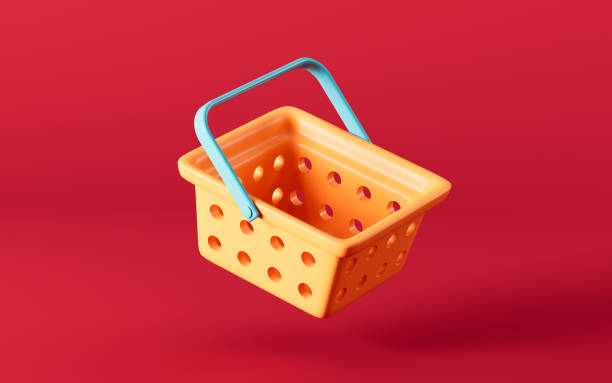 istock Empty shopping basket in the red background, 3d rendering. 1493504128
