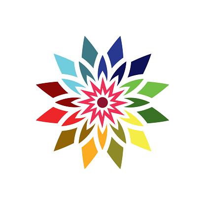 Traditional Asian Colorful Floral Pattern Stained Glass Mosaic Tiles Logo Design Inspiration