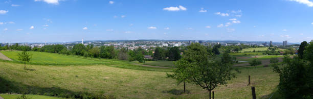 istock Scenic landscape with horizon at Swiss town. 1493510187