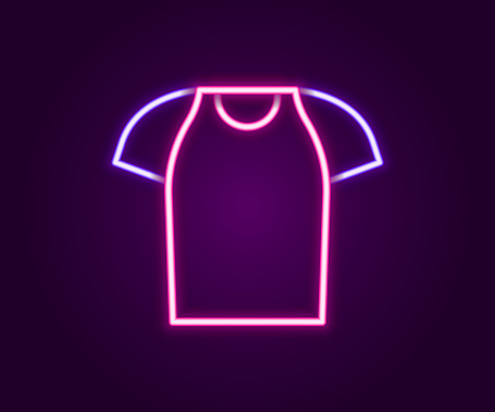 Glowing neon line T-shirt icon isolated on black background. Shirt. Colorful outline concept. Vector.