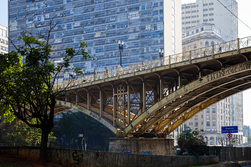 São Paulo, SP, Brazil - MAY 24 2023 - Viaduct Santa Ifigenia in the city of São Paulo, bridge over the Anhangabau valley