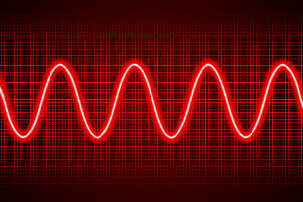 ilustrações de stock, clip art, desenhos animados e ícones de abstract neon red cosine curve pattern on dark oscilloscope digital screen - electromagnetic pulse