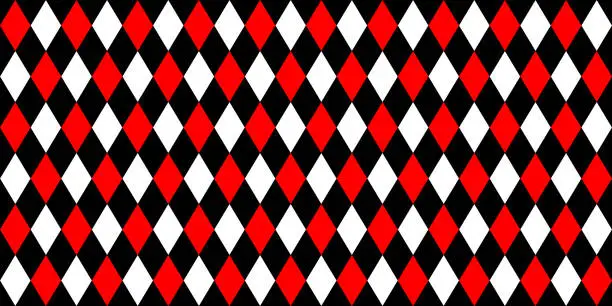 Vector illustration of Harlequin seamless pattern in red, black and white colors