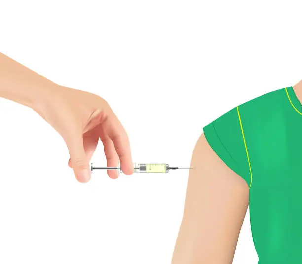 Vector illustration of Doctor injects vaccine in a patient's shoulder