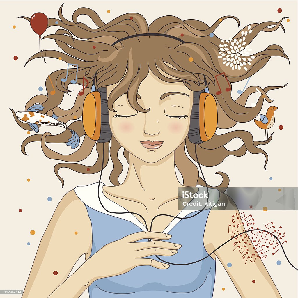 Girl Listening Music Girl listening music in headphones. Zip contains AI CS2, SVG, PDF. Music stock vector