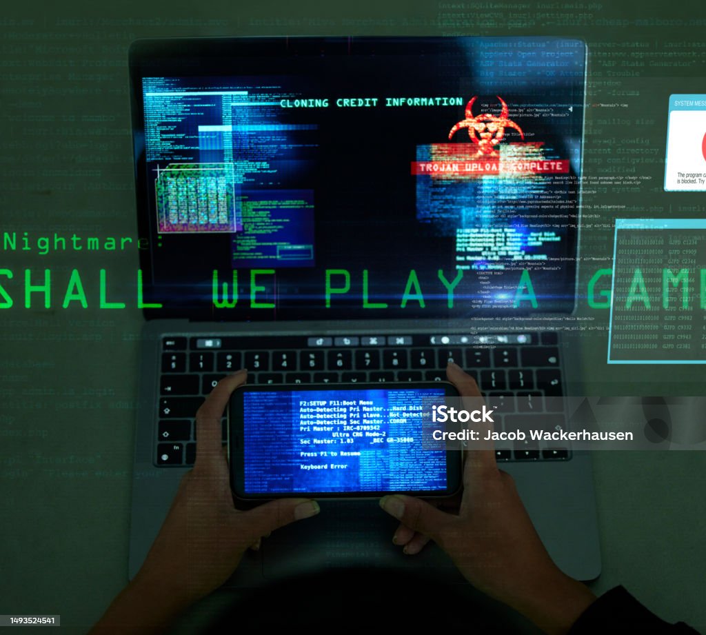 Hacking Screenshot Laptop Screen Hands And Hacking Data For Online Cyber Crime Digital ...