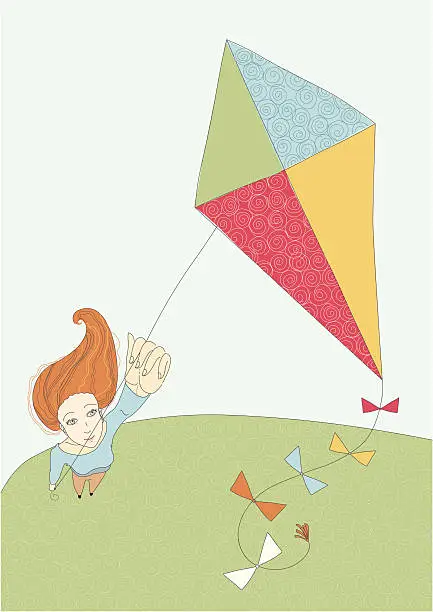 Vector illustration of Girl and Kite