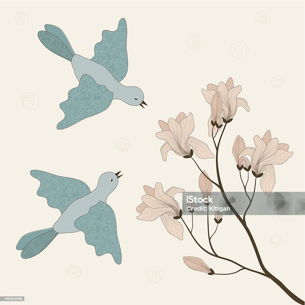 Two Birds and Blooming Branch Two blue birds and blooming branch. Zip contains AI CS2, SVG, PDF. Abstract stock vector
