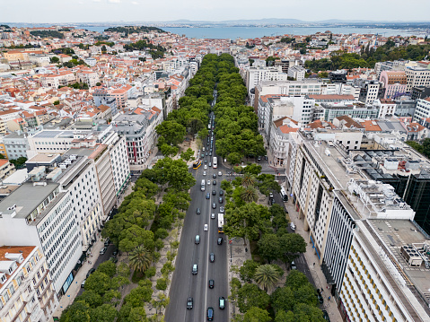 Video of the top drone view of the Urban Landscape of Avenida da Liberdade, Lisbon.