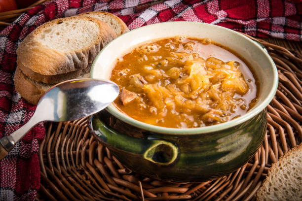 istock Traditional russian sour cabbage soup. 1493526612