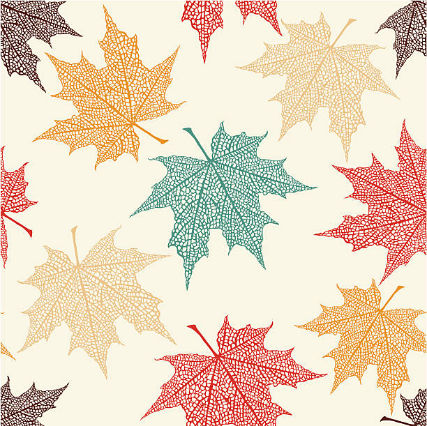 Vector Seamless Pattern of Colored Maple Leaves vector art illustration