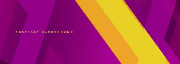 Vector illustration of Violet and yellow modern abstract wide banner with geometric shapes. Pink and yellow abstract background.