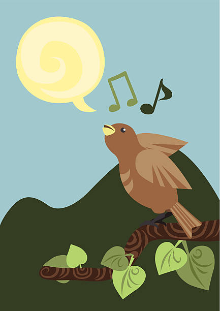 One Singing Little Bird vector art illustration