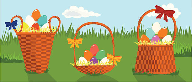 Coloured Eggs in the Baskets vector art illustration