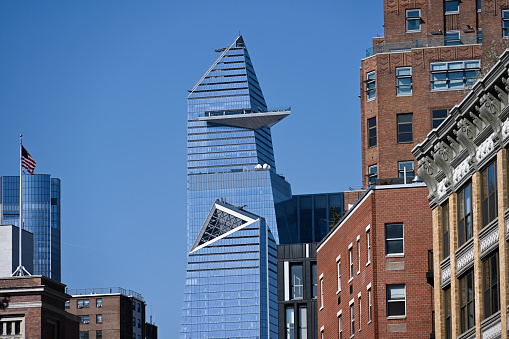 New York, USA, April 13, 2023 - The Edge observation deck in Hudson Yards, 1000 feet high.