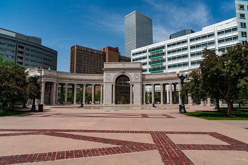 Wide shot of the Voorhies Memorial in Denver, Colorado
