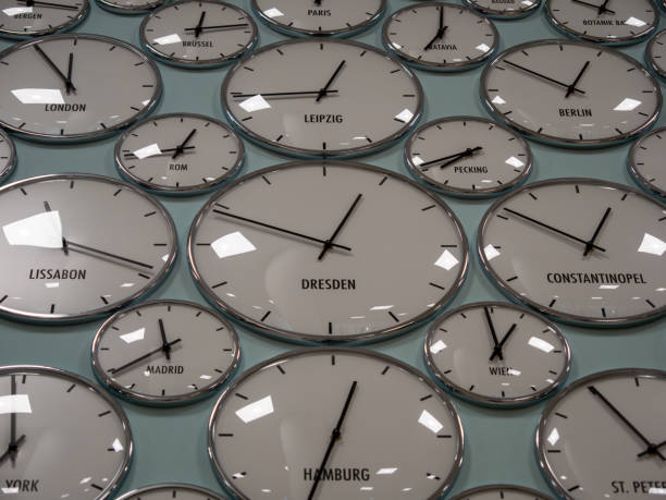 istock Wall Clock with the time of different European cities in Berlin. 1493537914