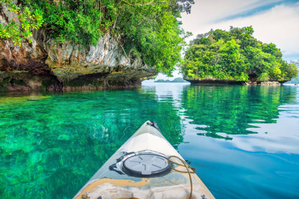 palau rock islands kayaking adventure travel - islas-rocosas fotografías e imágenes de stock