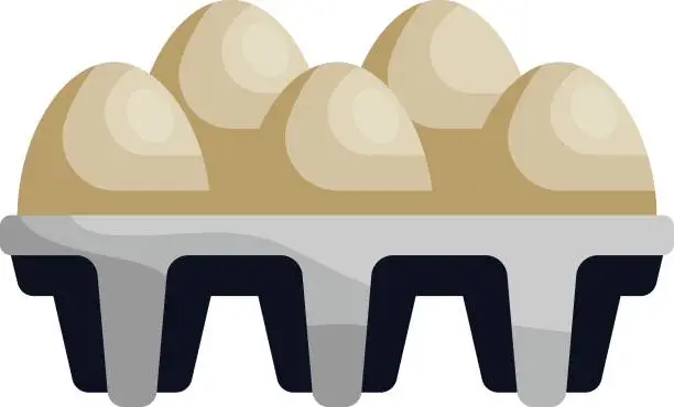 Vector illustration of Whole Egg Tray concept, A filled egg carton of 5 vector color icon design, Bakery and Baked Goods symbol, Culinary and Kitchen Education sign, Recipe development stock illustration