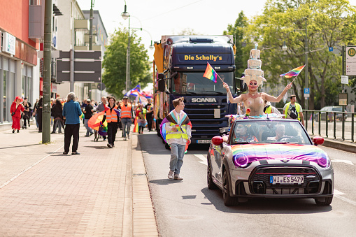 Dessau, Saxony-Anhalt, Germany, Europe - May 20, 2023: LGBTQ+ parade, CSD in Dessau. Christopher street day in Germany.