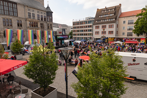 Dessau, Saxony-Anhalt, Germany, Europe - May 20, 2023: LGBTQ+ parade, CSD in Dessau. Christopher street day in Germany.
