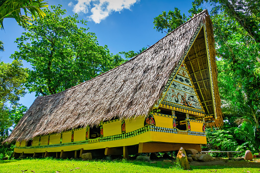 A traditional bai in Belau National Museum, in Koror City, Palau on a sunny day