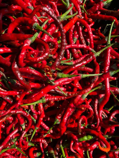 Red chili pepper are some of the spices sold in a traditional market in Ambon, Maluku in the morning. Since ancient times, Maluku has been known as a source of world spices.