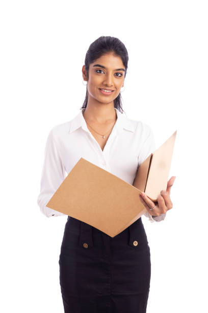 istock Young Indian business woman checking  file 1493545628