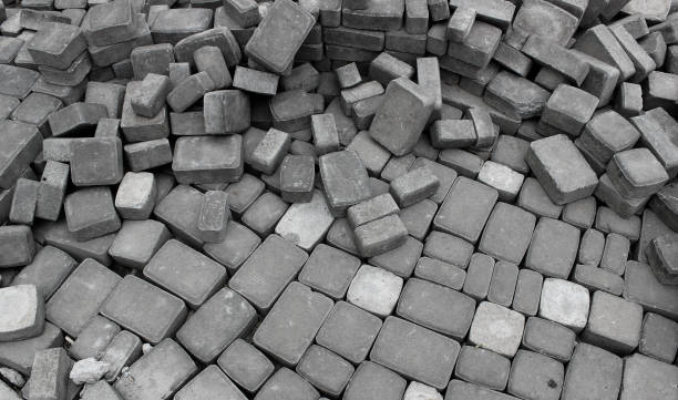 Concrete Bricks For Footpath Stacked At Paving Process