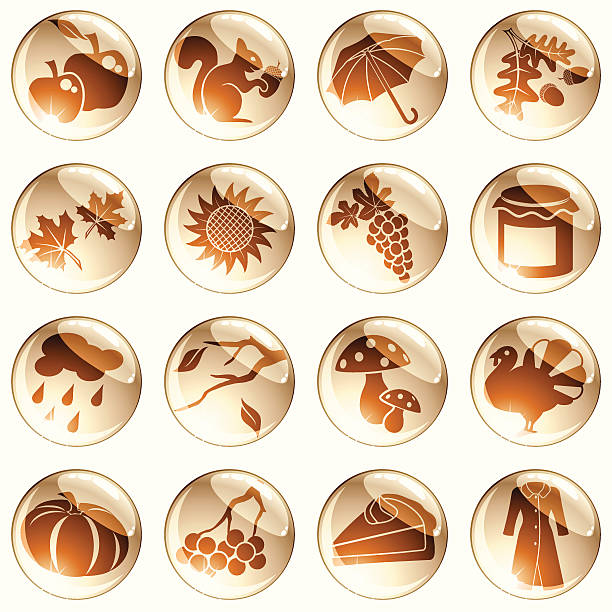 Set of autumn icons 16 high-gloss icons for autumn. Includes alternative color version (warm brown and orange), plus Inkscape SVG and AI CS3 files. sunflower vine stock illustrations