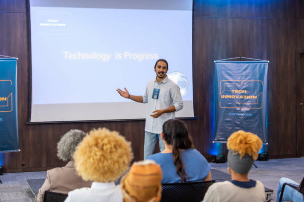 istock Speaker speaking to audience at business event 1493549172