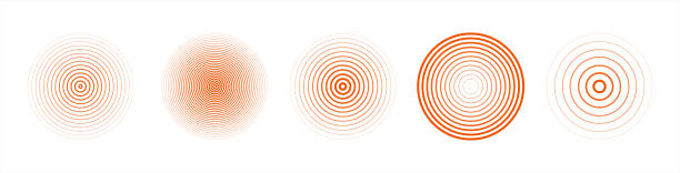 Red concentric ripple circles set. Sonar or sound wave rings collection. Epicentre, target, radar icon concept. Radial signal or vibration elements. Vector 10 eps.