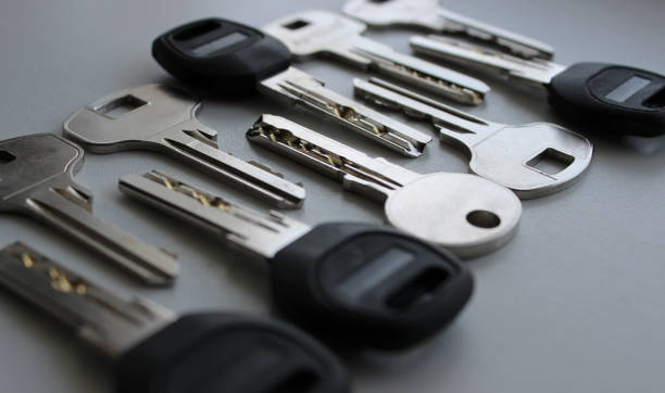 istock Different Design Of Keys For Lock Laid Out Isolated On White 1493550465