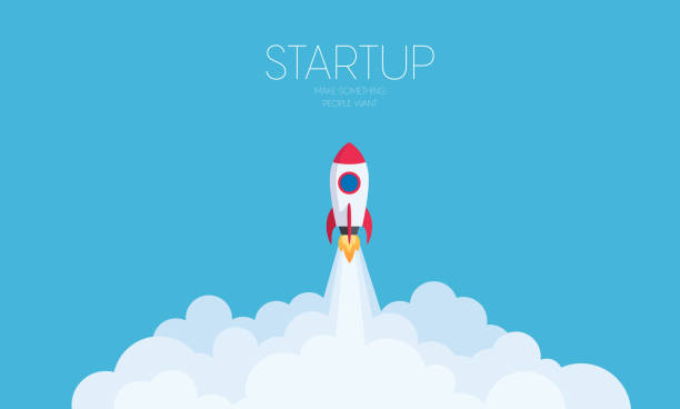 bildbanksillustrationer, clip art samt tecknat material och ikoner med flat design business startup launch concept, rocket icon. vector illustration 10 eps. - rymdskepp