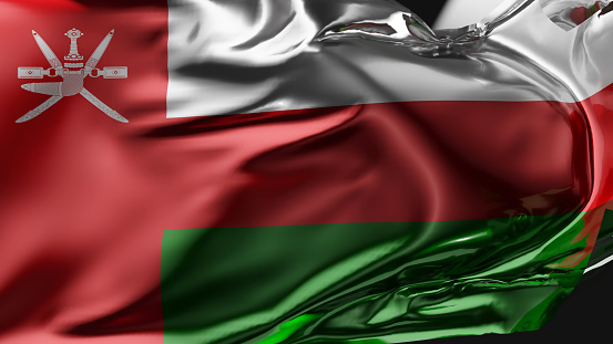 Flag of Oman Waving in the wind, Oman National flag wave, fabric texture, close-up, Realistic, 3d render