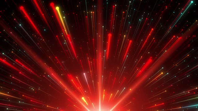 4K Seamless loop. Abstract Flying Upwards Sparkle Particles, Shooting Falling Stars, Lightspeed Space Journey, Colorful Glowing Light Rain, Neon Lines Background Animation.