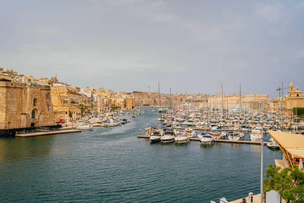 View of the grand harbor marina between Birgu and Senglea town, Malta