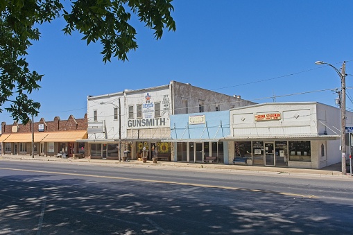 Burnie, Tasmania, Australia - March 1, 2020: Panoramic view of the Cattley St at the commercial center of Burnie.