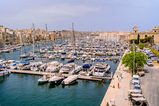View of the grand harbor marina between Birgu and Senglea town, Malta