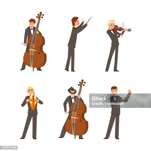 다양한 악기 벡터 세트를 연주 심포닉 오케스트라의 남성 음악가 Classical Concert에 대한 스톡 벡터 아트 및 기타 ...