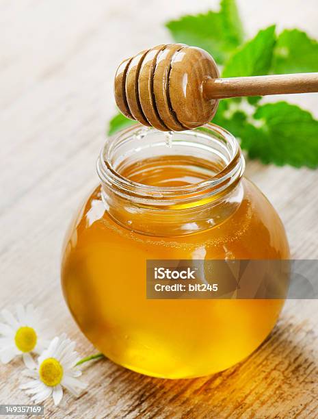 Honey In Glass Jars Stock Photo - Download Image Now - Chamomile Plant, Food, Glass - Material