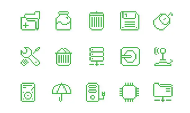 Vector illustration of Computer Pixel Items Icons