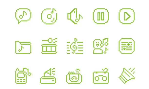 Vector illustration of Music and Sound Icons in Pixel Style