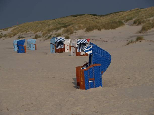istock Sandy shore with multiple beach chairs. Juist, East Frisia, Germany. 1493580025