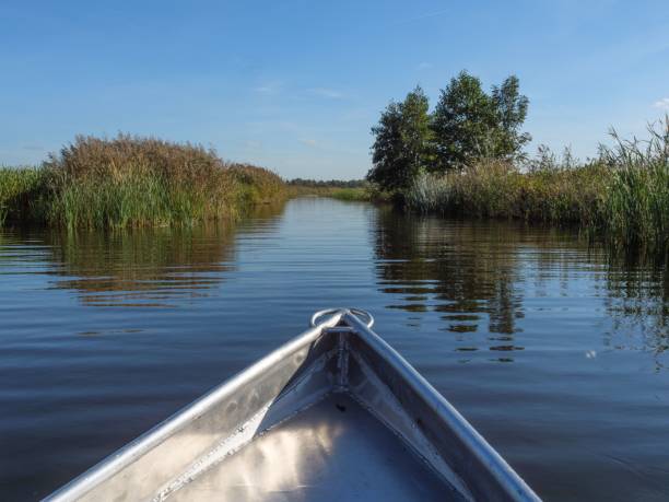 istock Boat sailing down a river, surrounded by lush greenery on either side. Giethoorn, Netherlands. 1493580265
