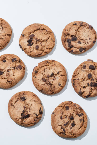 Fresh Chocolate Chip Cookies on White Background stock photo
