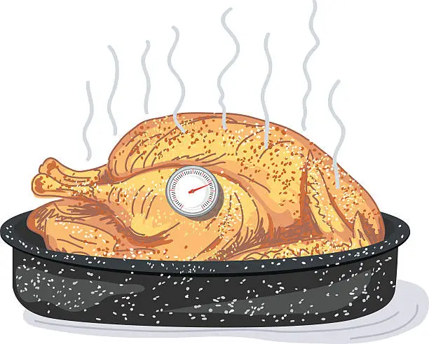 Vector illustration of Roast Turkey With Thermometer