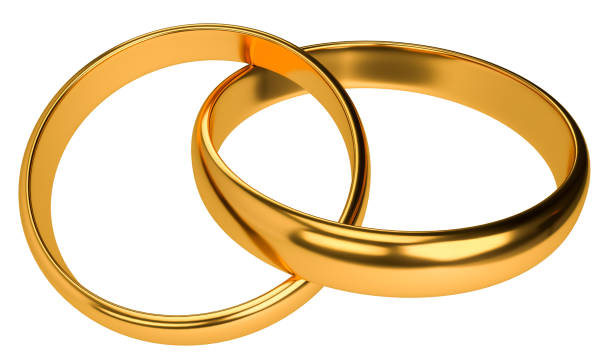 istock Illustration of two wedding gold rings isolated on white background. Unity concepts 1493587445
