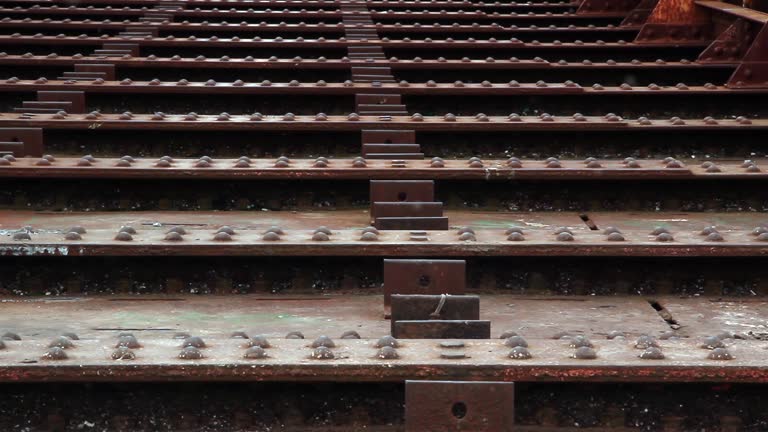 Floor Beams of An Old Iron Railway Bridge in 